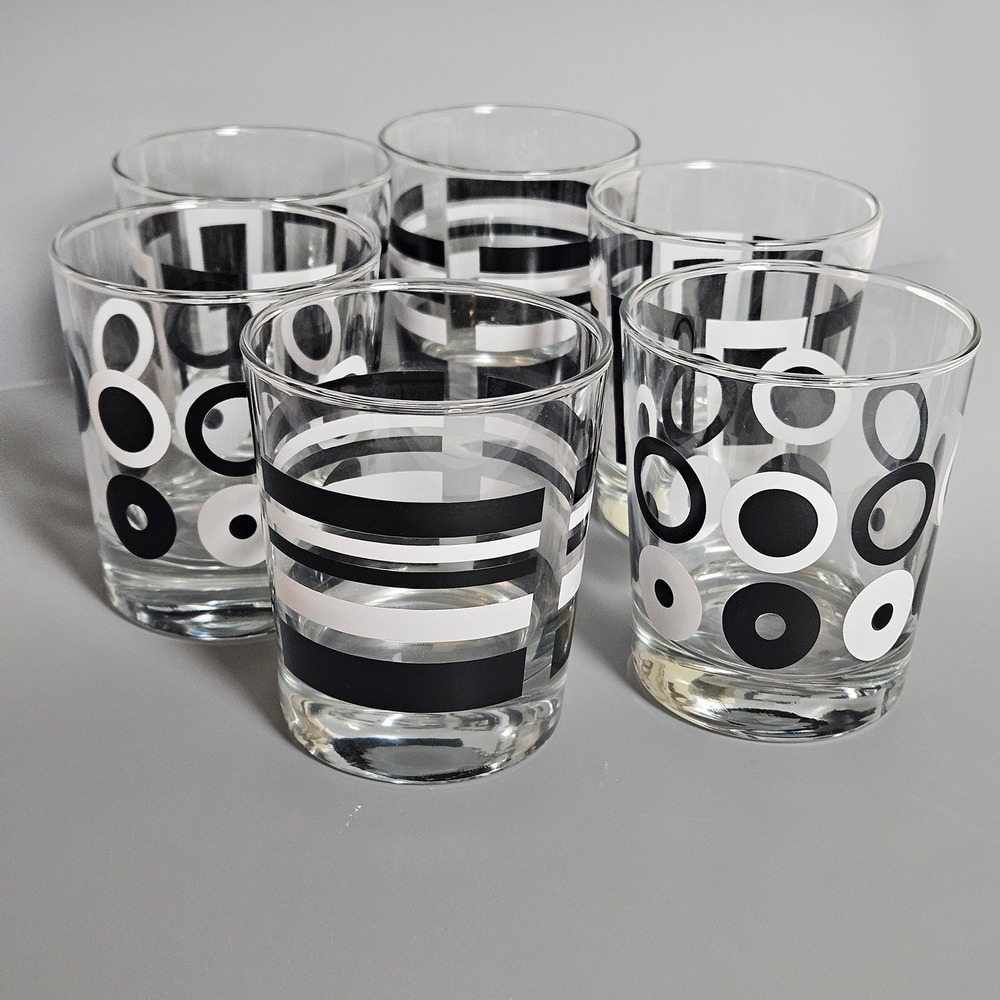 Ikea Mid-Century Modern Rocks Glasses Black White Geometric Barware 6
